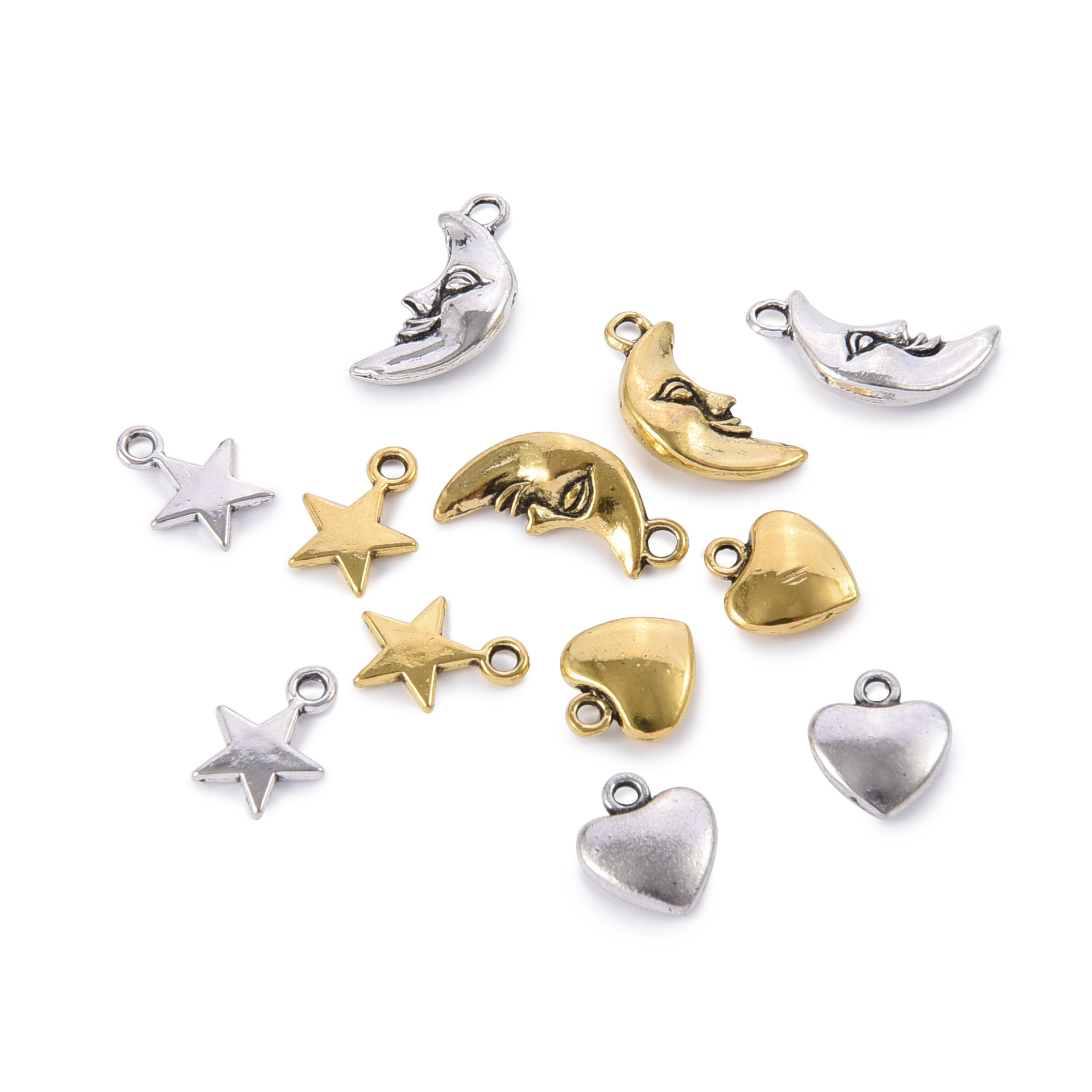 Accesorios de joyería de bricolaje modelos mixtos retro estrella luna aleación colgante joyería material hecho a mano amor colgante de cara sonriente