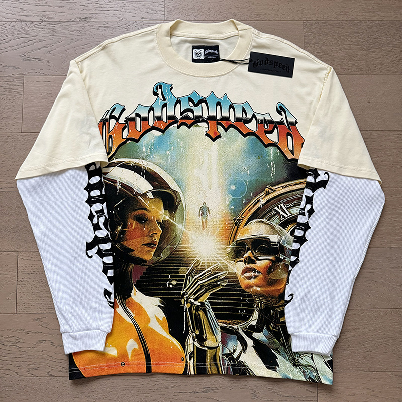 Al por mayor transfronterizo MideaGO Skull Metal Rock Band Robot camiseta de base de algodón suelta camiseta de manga larga
