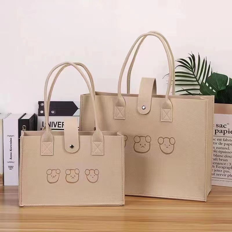 新品ベアフェルトハンドバッグ多目的手提げ袋シンプル純色トートバッグショッピング大容量携帯バッグ|undefined