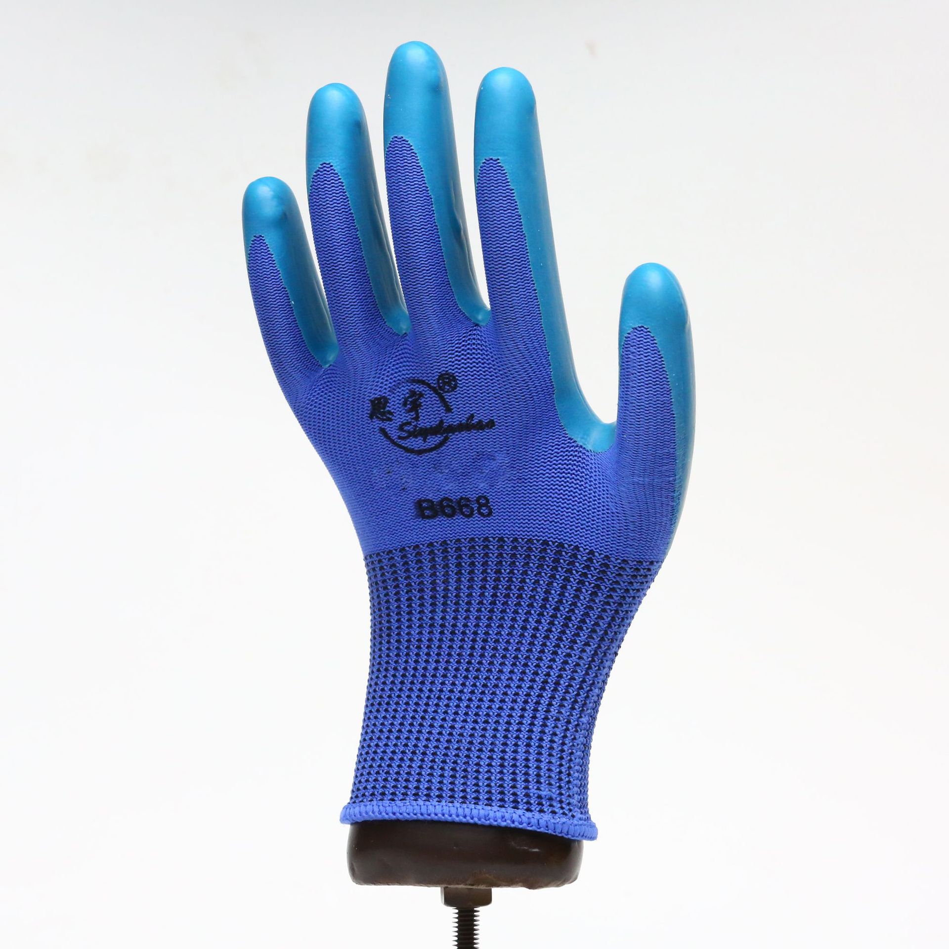 透气工地耐磨乳胶蓝色手套物理压纹尼龙平挂劳保手套园艺工作手套