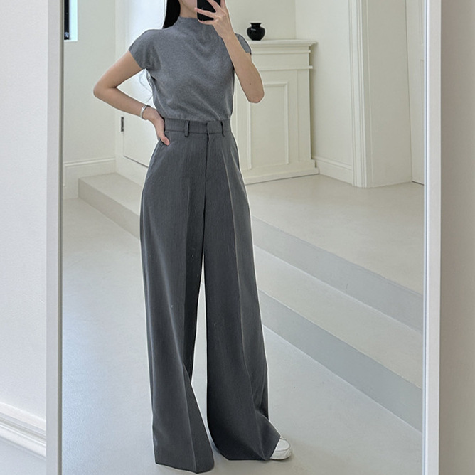 Korean Chic 2026 Spring New Versatile Classic French Retro High-Waisted Wide-Leg Women's Casual Trousers Long Pants