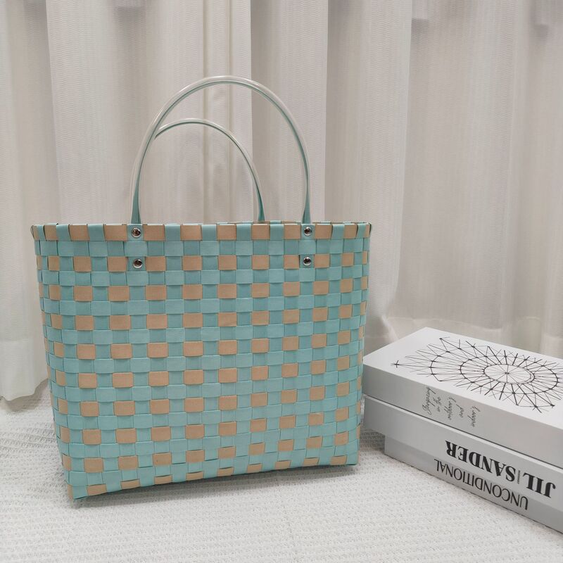 Hand-Woven Plastic Lunch Box Bag, Large Capacity Vegetable Basket, Mommy Bag, Tote Woven Basket Bag, Handbag, Shoulder Bag Hand-Woven Plastic Lunch Box Bag, Large Capacity Vegetable Basket, Mommy Bag, Tote Woven Basket Bag, Handbag, Shoulder Bag