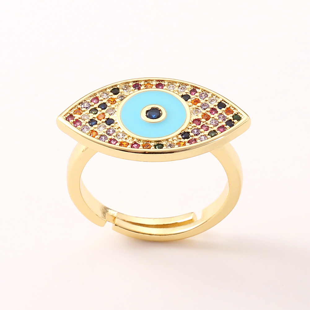 Fashion Diamond-encrusted Copper-plated 18k Gold Colored Zircon Evil Eye Ring display picture 1