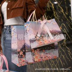 Snow mountain cherry blossom gift bag, cream oil painting style gift bag, souvenir gift bag, birthday holiday gift wrapping paper bag