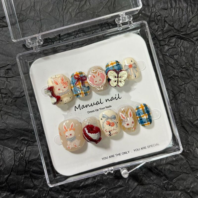 Purely Handmade Cute Cartoon Girl Short Round Wearable Nail Patch Removable A575 Purely Handmade Cute Cartoon Girl Short Round Wearable Nail Patch Removable A575