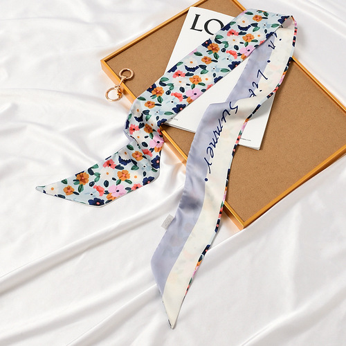Silk scarf for women in spring and autumn, versatile decoration, fashionable double-sided headband, hair tie, hair tie, bag scarf