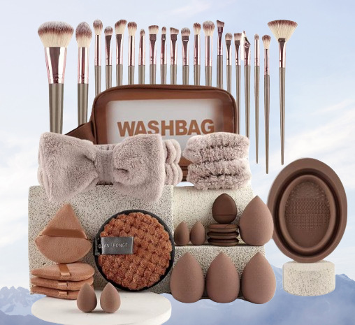 Transfronterizo color café 40 piezas conjunto de cepillo de maquillaje de sombras de ojos cepillo de pintura en polvo conjunto completo Xyin temu Daifa conjunto de combinación grande