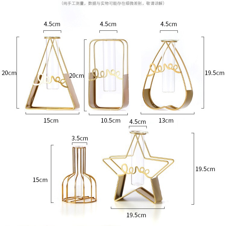 Decoración de vasijas modernas simples ligeras de lujo hogar sala de estar dormitorio comedor decoración de metal tubo de ensayo vasijas hidropónicas