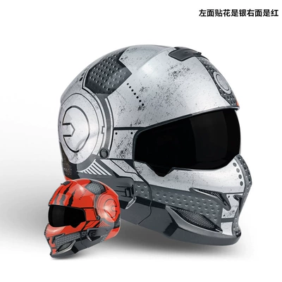 with Bluetooth, Suitable for Motorcycles, Motosiklet kaskı (dəbilqə) - red-and-silver-mecha-black-tea-m53-54cm
