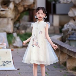 Girls' Cheongsam Dress 2025 Hanfu Summer New Dress Children's Ancient Style for Older Girls and Little Girls Chiffon Dress