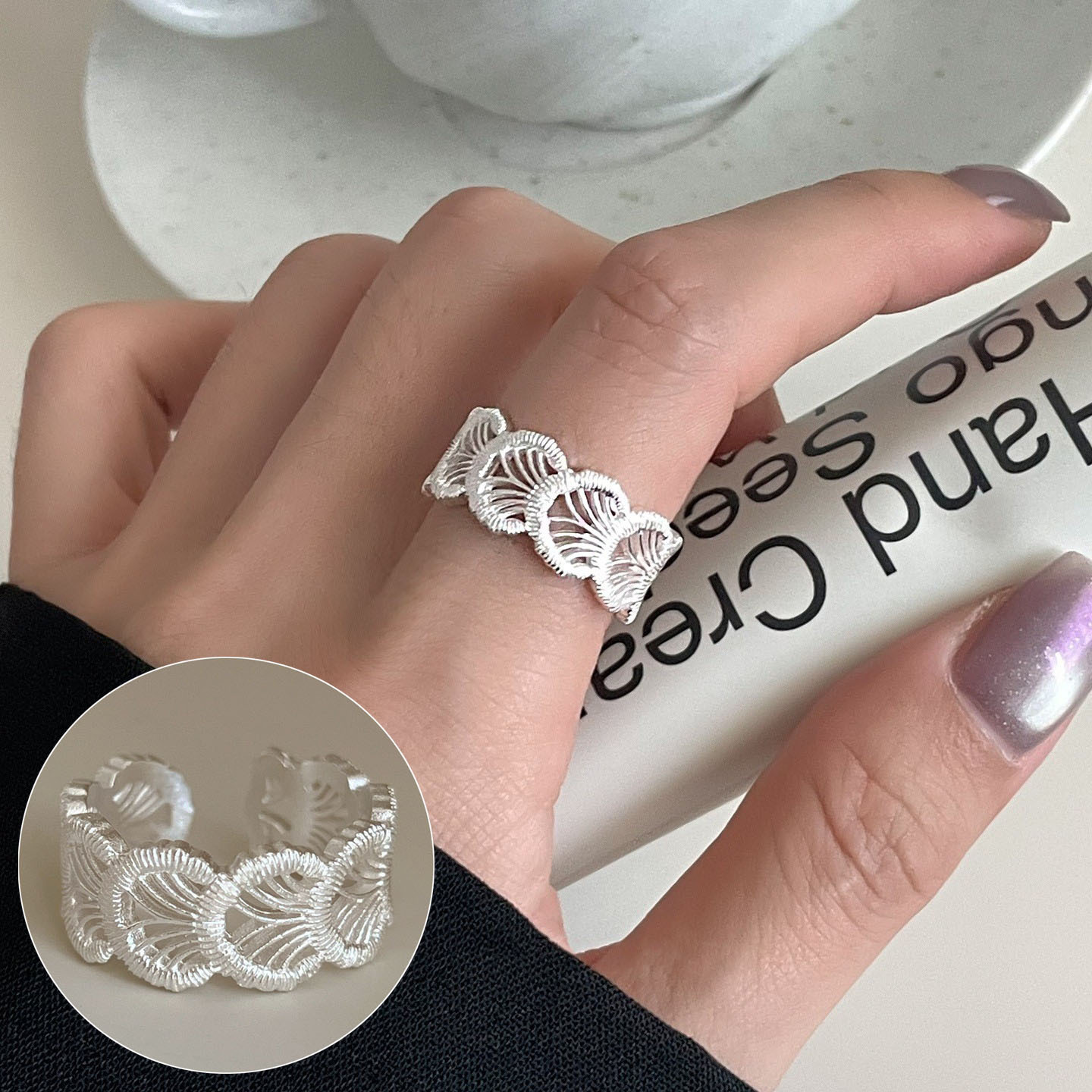 幾何学的な線の交差指輪の女性の冷たい風のシンプルなファッションS925銀メッキの口の指リングins風の指の指輪