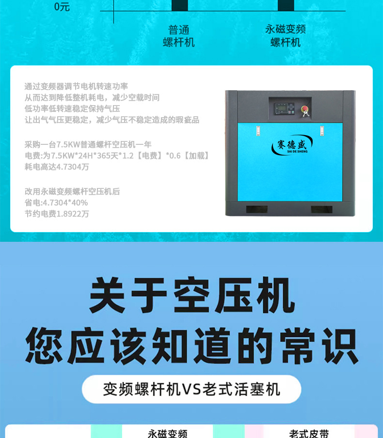 Screw Air Compressor 45Kw/55Kw/75Kw Air Compressor Industrial Grade Air Pump 380V Large Air Compressor