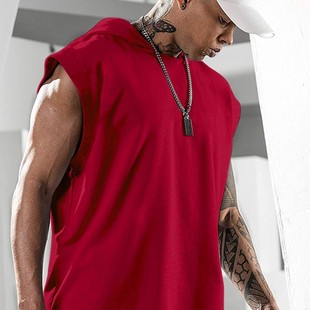 2025 European and American Amazon New Casual Pullover Sports Casual Men's T-Shirt Trendy Sleeveless Hooded Loose Men