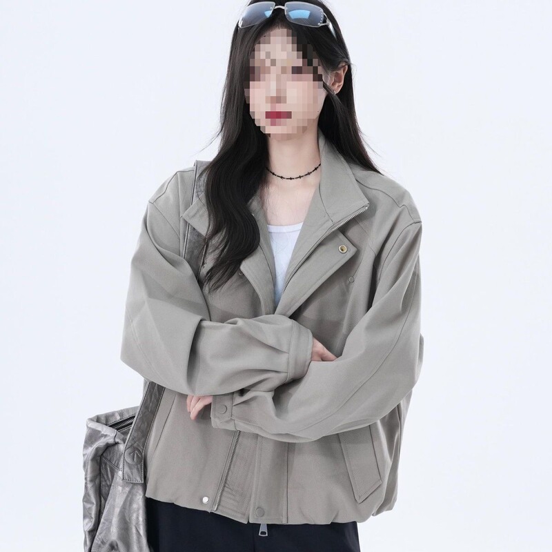 形宽松外套女设计廊小众秋冬季上衣女立领欧美工装夹克美式感复古|undefined