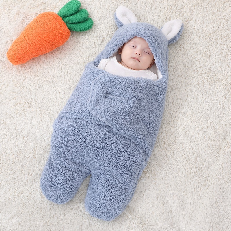 新生儿抱被睡袋宝宝防惊跳襁褓秋冬加厚羊绒初生包巾卡通婴儿包被|ru