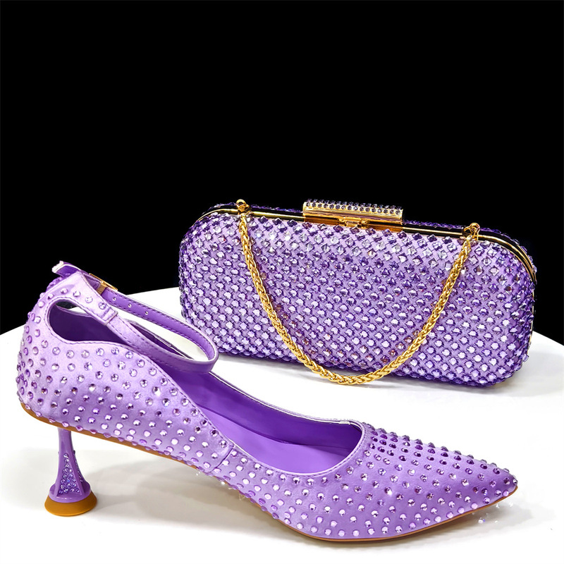 Cross-Border Export Foreign Trade Women's Fashion Shoes, Pointed-Toe Shoes Paired with Rectangular Handbag, Full of Rhinestones