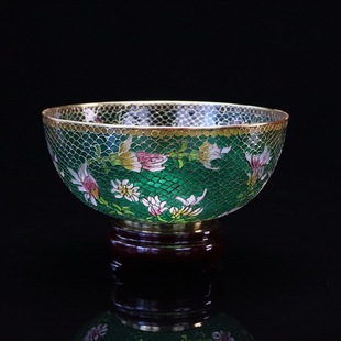 Traditional Intangible Cultural Heritage Chinese Craft Gift Cloisonné Transparent Blue 6.5inch Round Edge Bowl