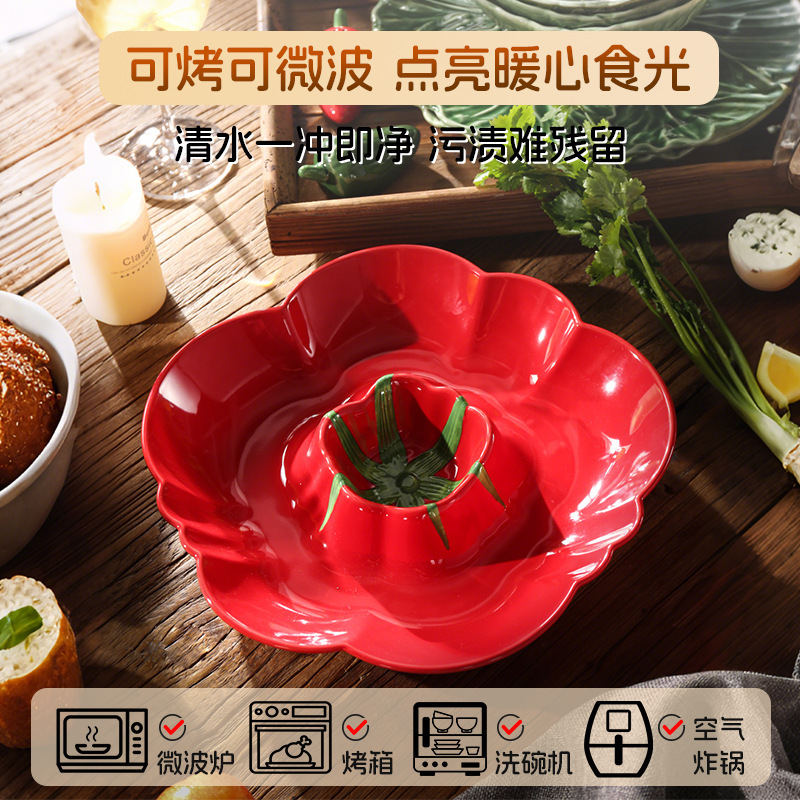 工場直送の色釉セラミック工芸品、牧歌的なスタイル、新鮮でキュートな子供用ボウル、皿、カップ、野菜セラミック食器セット|undefined
