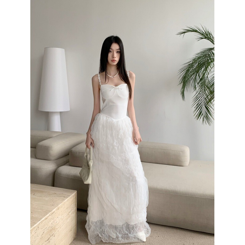 Real Shot of Spot White Suspender Dress Mesh Long Skirt Women's Spring Waist Slimming Embroidered Skirt Real Shot of Spot White Suspender Dress Mesh Long Skirt Women's Spring Waist Slimming Embroidered Skirt