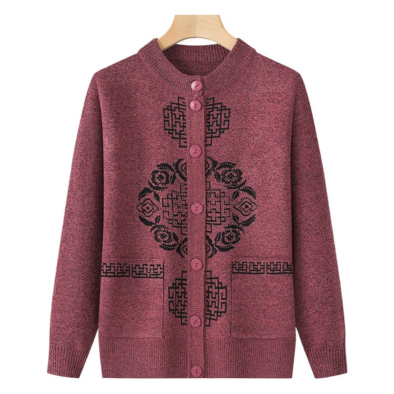 Среднего и пожилого возраста свитер бабушка пальто мать весна и осень старик круглый вырез свитер кардиган старая леди одежда