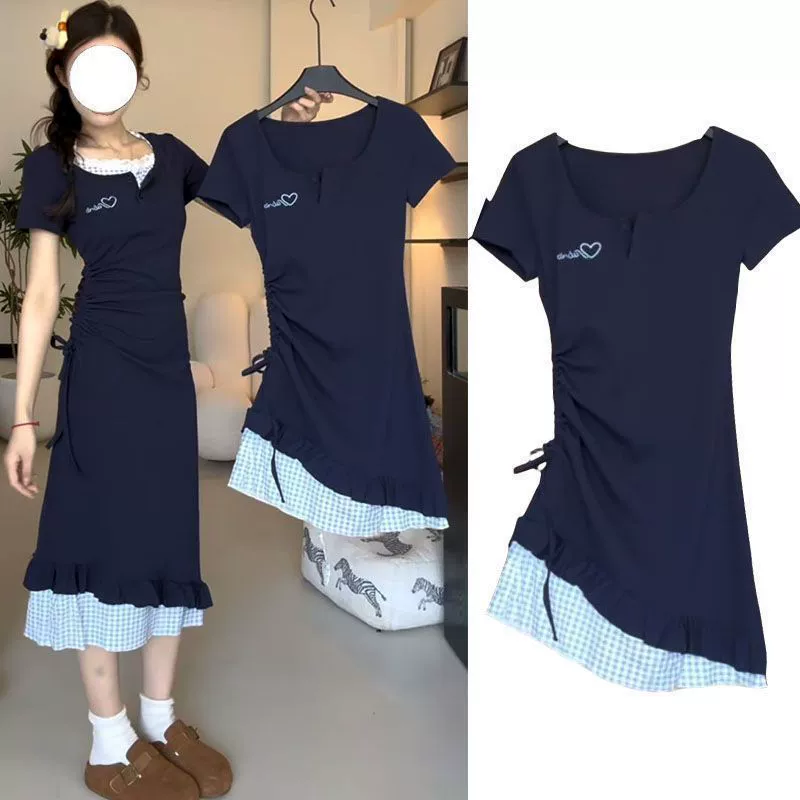 Милое платье из двух частей в корейском стиле для женщин, весенне-летний новый стиль, длинная юбка с завязками на талии, чистое желание, длинная юбка с бретелькой на шее