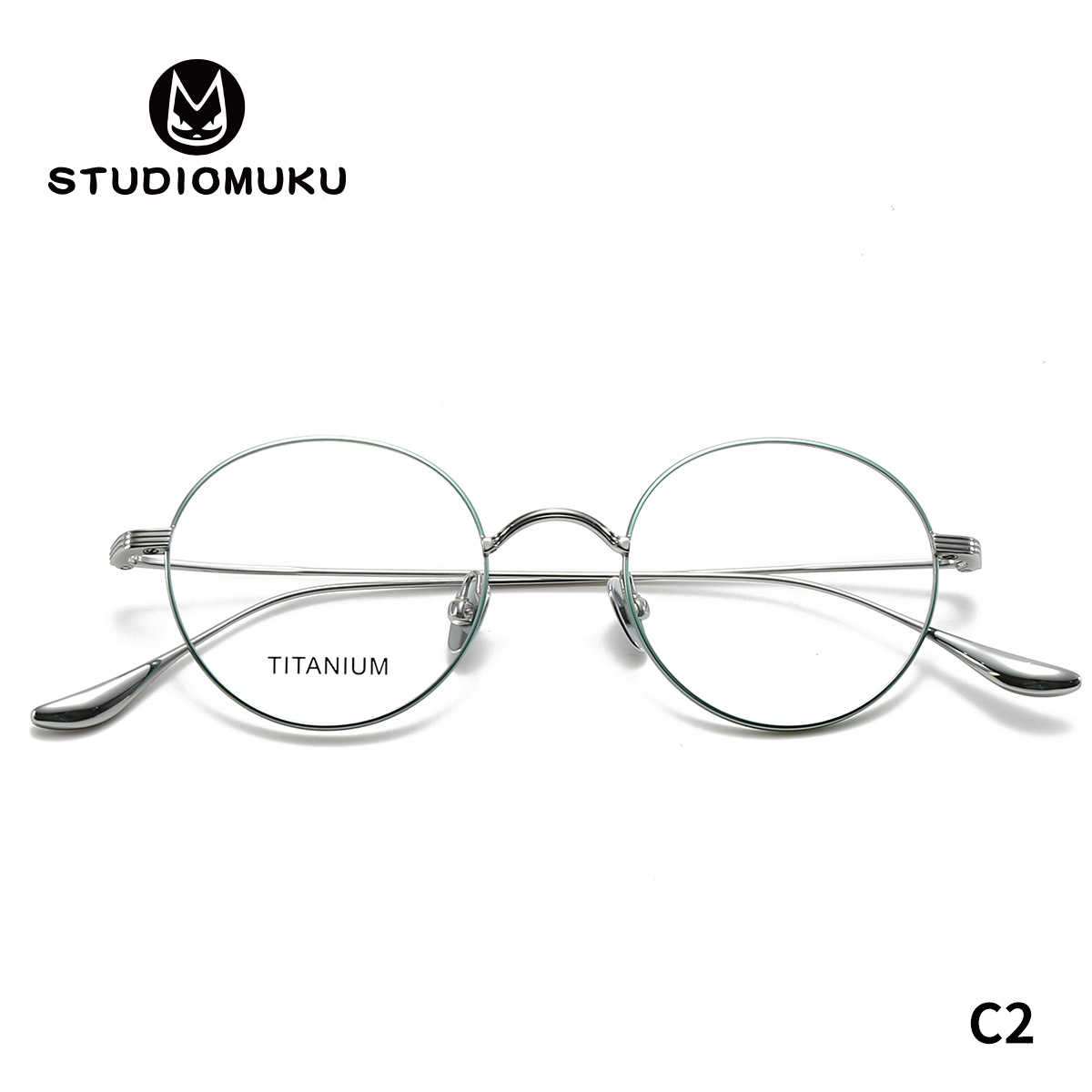 STUDIOMUKU gafas de madera fresca, marco redondo de titanio puro, temperamento ultraligero, marco de gafas versátil.