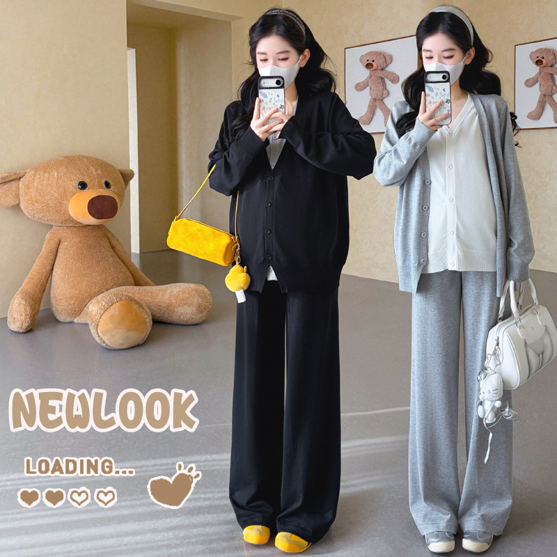 Maternity Wear 2026 Spring New Korean Style Fashion Fake Two-Piece Buttoned Knit Top + Wide-Leg Pants Maternity Set Maternity Wear 2026 Spring New Korean Style Fashion Fake Two-Piece Buttoned Knit Top + Wide-Leg Pants Maternity Set