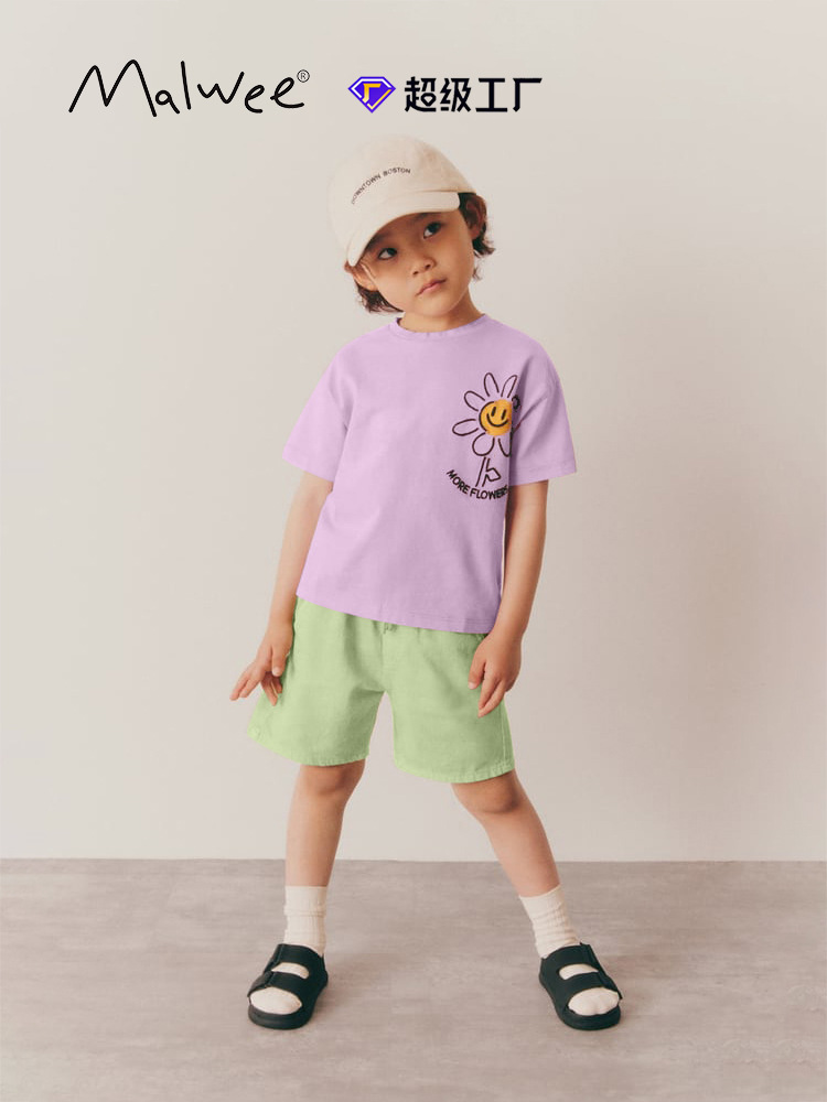 Traje de niño malwee transfronterizo hermosa camiseta de cuello redondo verano nuevo traje de dos piezas para niños europeos y americanos