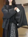 黑色刺绣连帽皮衣外套男秋季双拉链设计感短款夹克美式复古棒球服