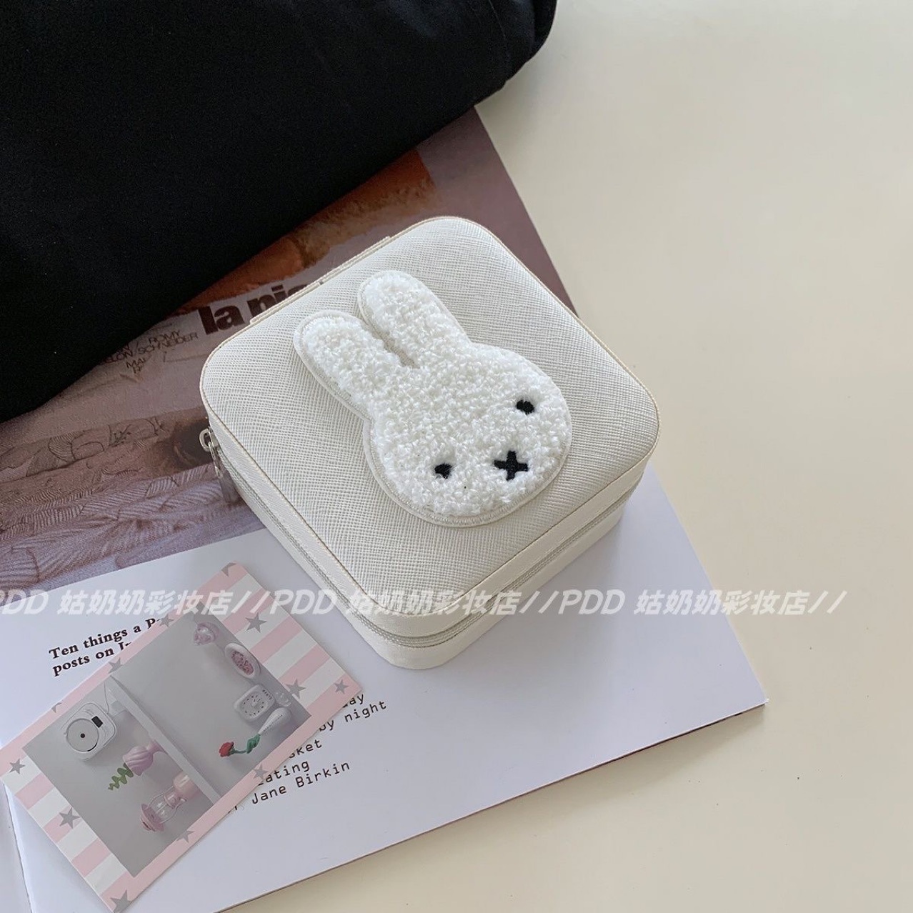 Adorable miffy conejo pendientes anillo collar caja de joyería caja de joyería de dibujos animados portátiles de gran capacidad caja de almacenamiento de alta calidad