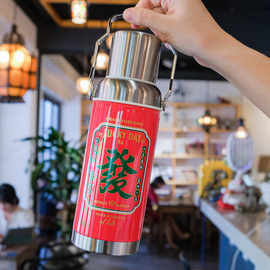 复古保温壶食品级304不锈钢保温杯带盖手提水杯女男士杯子热水壶