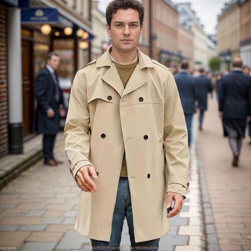 Fall/Winter Solid Color Western Long-Sleeve Trench Coat Men's Collar Slim Fit Double Breasted Casual Jacket