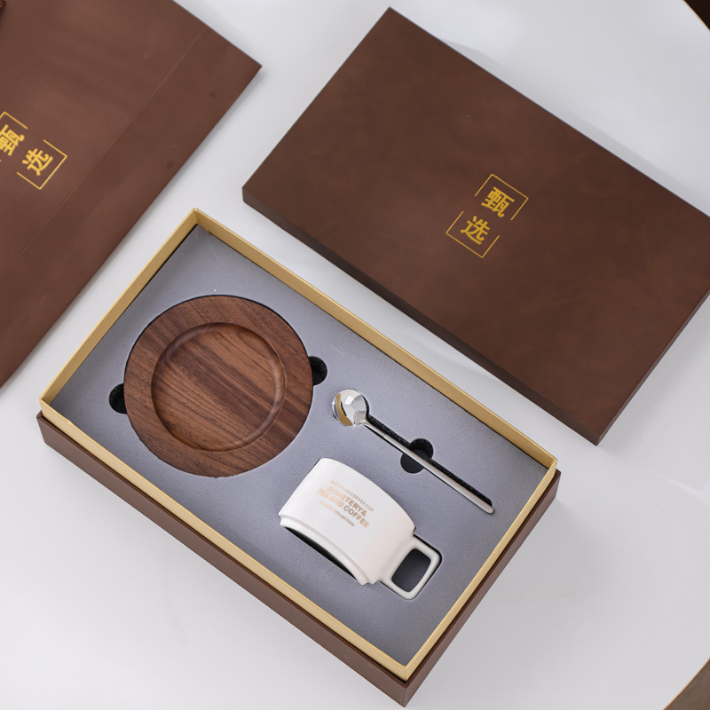 Blanco yaguang + soporte de Copa de nogal nuevo + cuchara de acero con bolsa de caja de regalo nueva