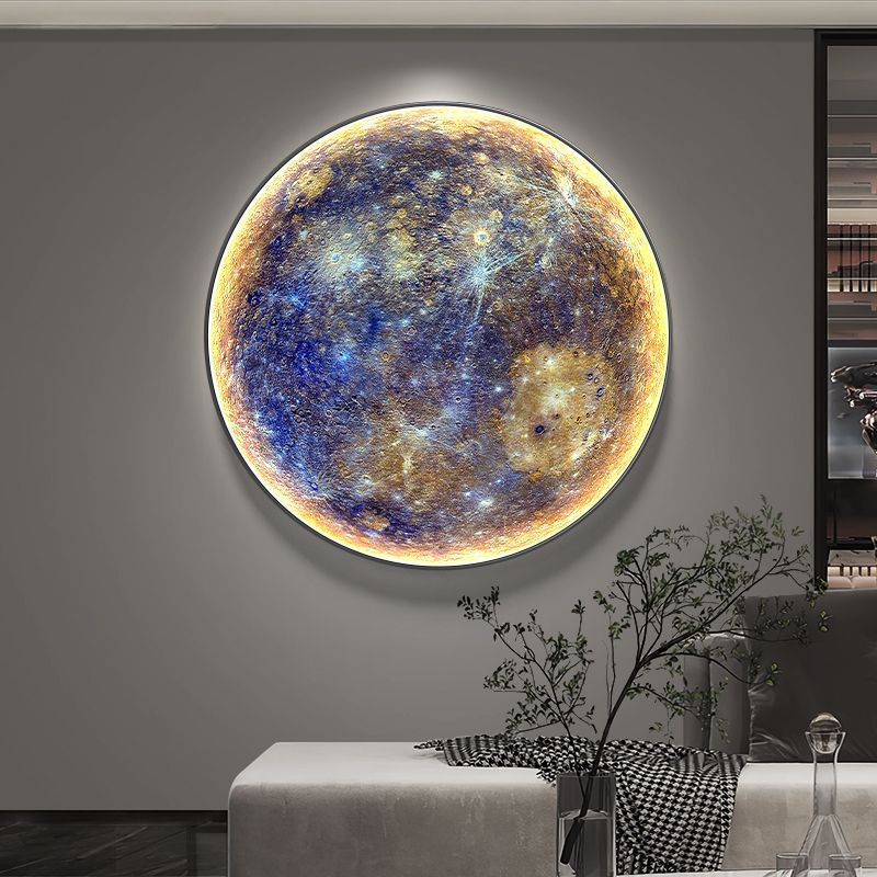 Luna moderna lujosa redonda iluminante fondo planetario pared decoración pintura de dormitorio sala de estar sofá porche colgar mural