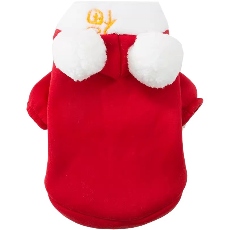 Otoño e Invierno gato primavera doble Bola de piel con capucha suéter perro pequeño perro Año Nuevo Peluche Bomei ropa para perros mascotas