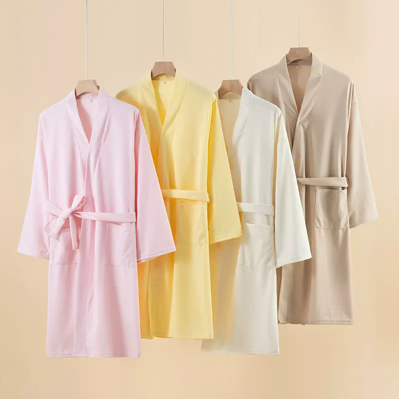 2025新款靓丽多色情侣睡袍四季华夫格和服款男女汗蒸浴袍浴衣