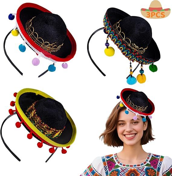 Carnaval adulto niño sombrero mexicano bandas de pelo pequeño sombrero fiesta mini sombrero mexicano