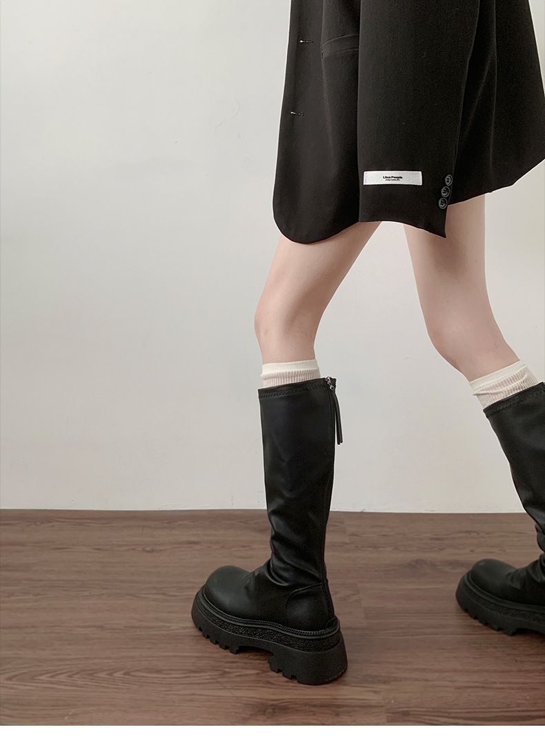 Black Knee-high Platform Boots For Women Thick Soled Knight Style_voghion.com