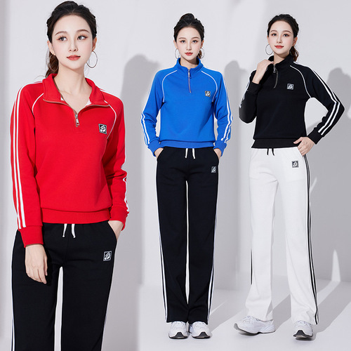 New two-piece set autumn and winter stand-up collar thickened sports fitness exercise group dancing clothes fashionable fitness women's casual wear