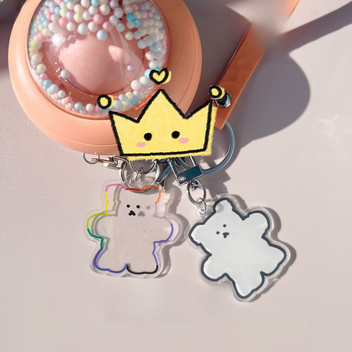 Ins small polar bear keychain, bear pendant bag, acrylic double-sided printing, transparent colorful bear chain, decorative item