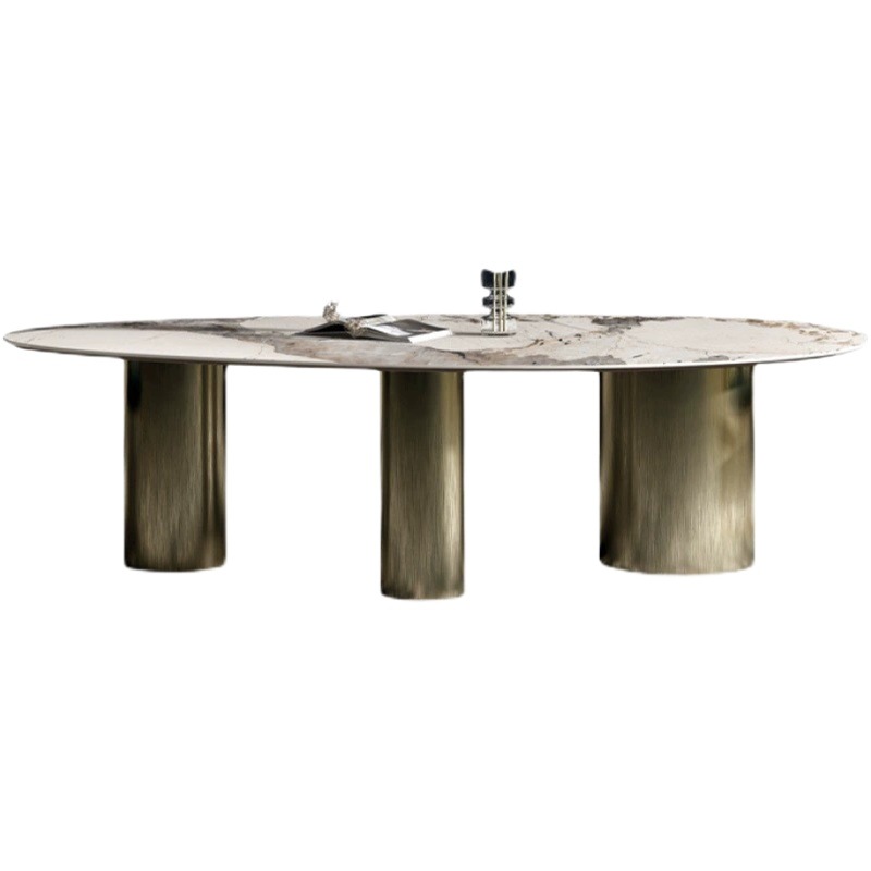 Estilo italiano Luz de lujo gota de agua Placa de roca mesa de comedor moderno diseñador simple pequeño apartamento casa Pandora mesa de comedor ovalada