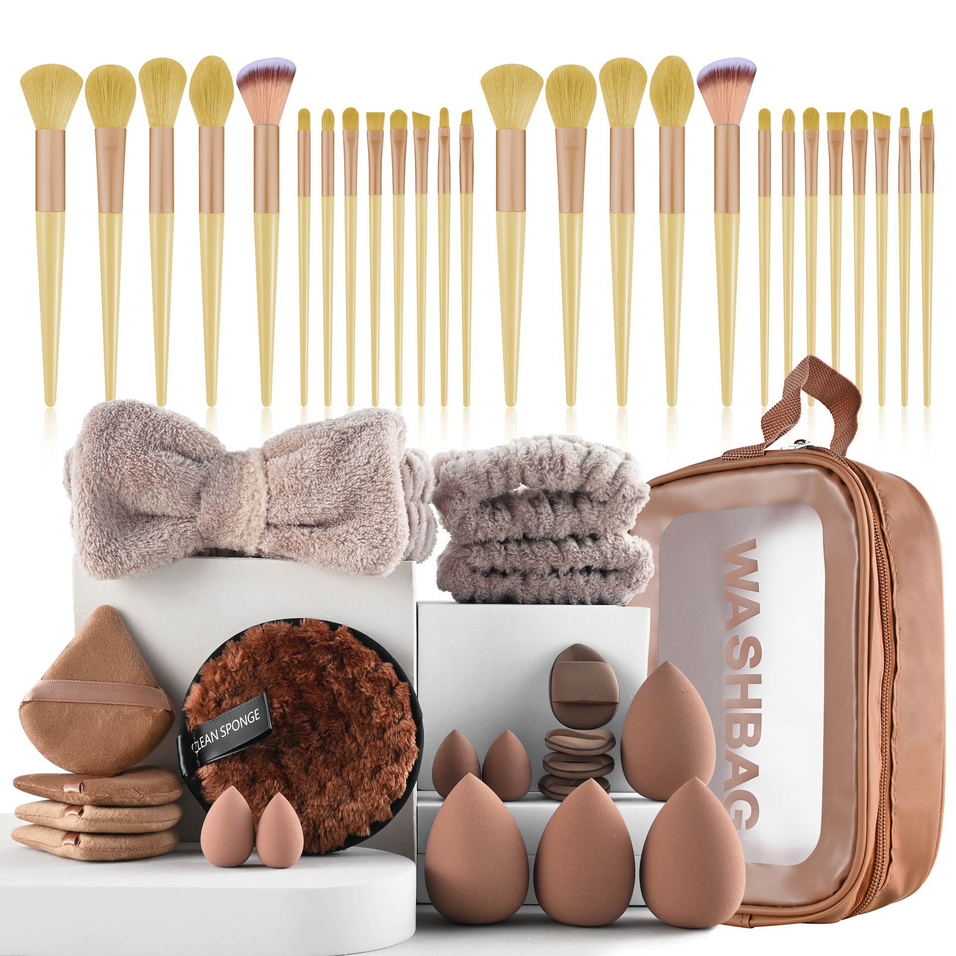 Conjunto de polvo personalizado 40pc cepillo grande combinación de lavado de cara maquillaje polvo transfronterizo conjunto completo de 46 herramientas de maquillaje de cepillo