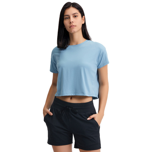 New lightweight and breathable sports fitness top, versatile and simple moisture-wicking solid color yoga wear for women