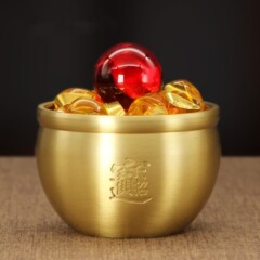 批發純黃銅聚寶盆招財進寶銅缸客廳書房桌面裝飾品工藝品小擺件