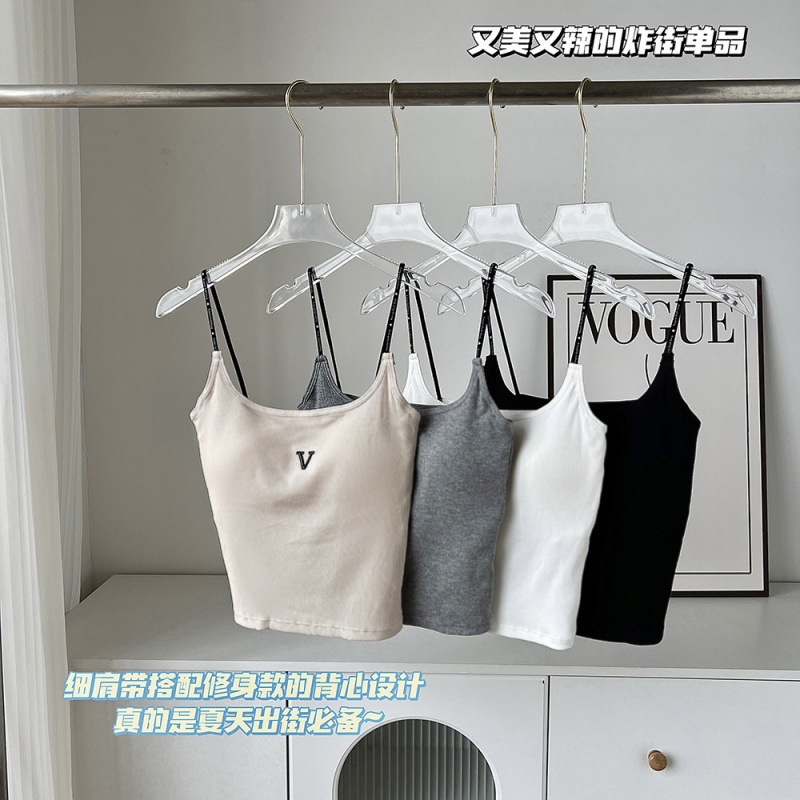 Primavera y verano, todo fósforo, hermoso chaleco de tirantes para mujer, estilo delgado, taza fija, chaleco de fondo de tubo de una pieza