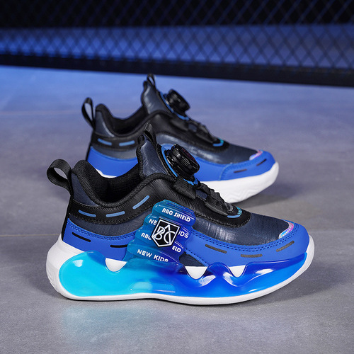 Kids' Shoes for Girls and Boys Aged 6-12, 2024 Spring and Autumn New Model Leather Surface Wear-resistant Rotating Button Running Shoes for Boys, Fashionable