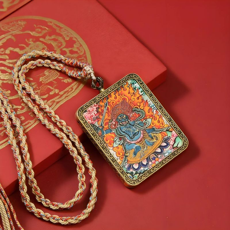 十二生肖八大守护神唐卡画像菩萨项链配饰藏式方形吊坠嘎乌盒祈福|undefined