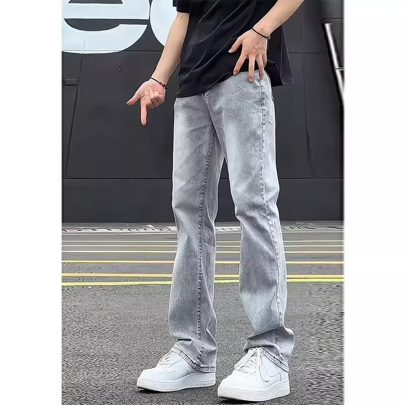 Estilo caliente estilo vibe casual cleanfit micro-cuerno pantalones vaqueros pequeños rectos de la calle alta de color sólido para hombres y mujeres