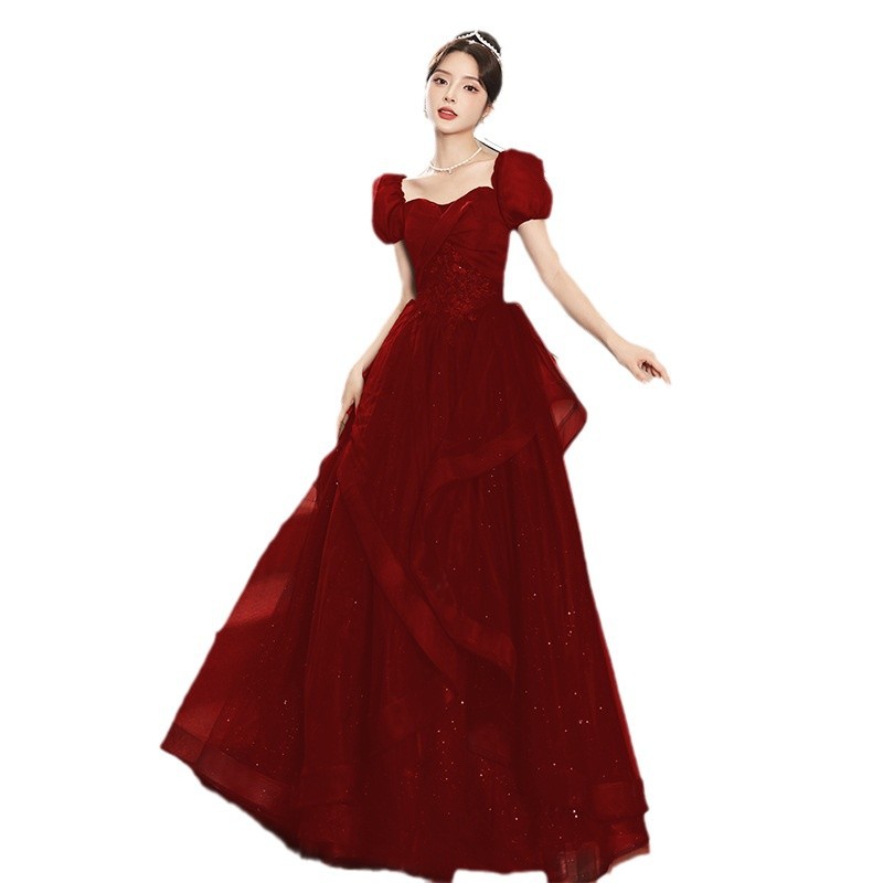 Đầm dạ hội đỏ ôm body đuôi cá thiết kế cao cấp dành cho cô dâu — Mẫu dài màu đỏ rượu
