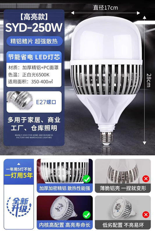 LED大功率灯泡螺口E27家用超亮球泡灯强光工地厂房车间节能照明灯|undefined